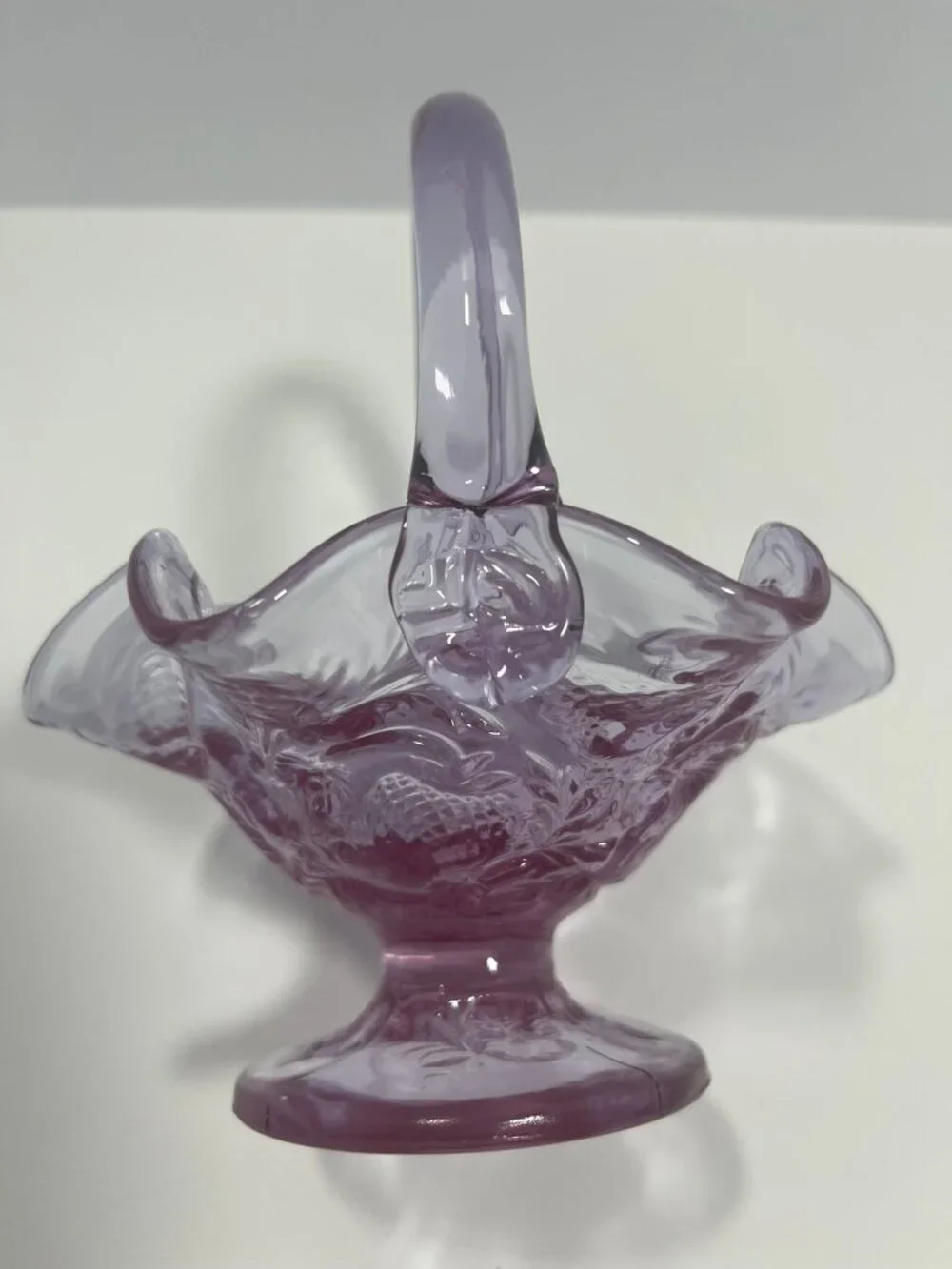 Vintage Lavender Purple Glass Basket – Embossed Fruit / Strawberry Pattern